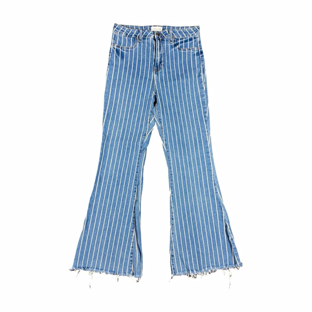 CELLO Women’s Striped Flared Jeans Blue/White Stretch Medium Wash Size 11